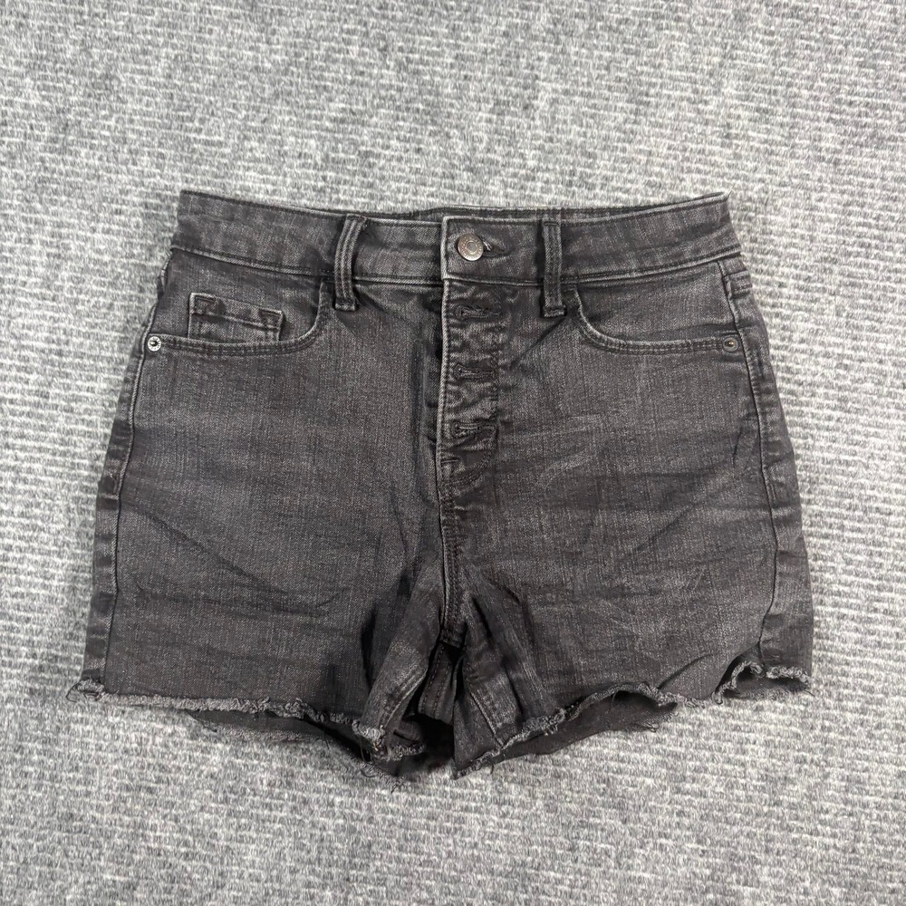 Old Navy Denim Shorts Womens 4 Black Excellent High Rise Button Fly Raw Hem